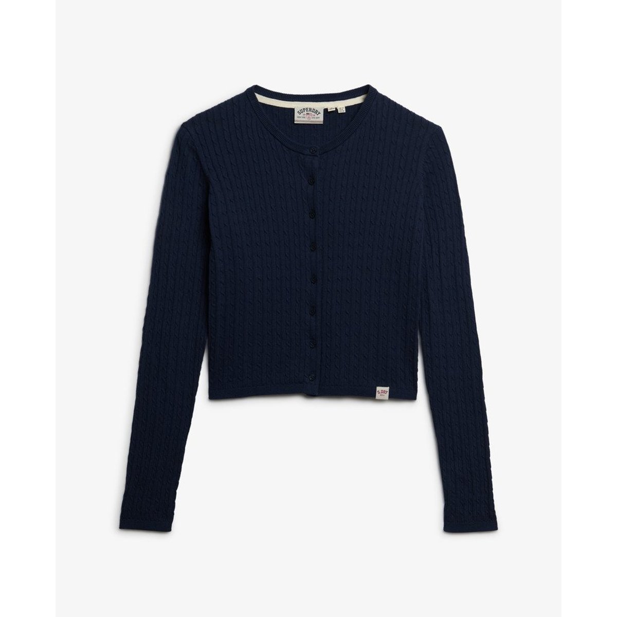 Cardigan à micro-torsades bleu marine profond, SUPERDRY