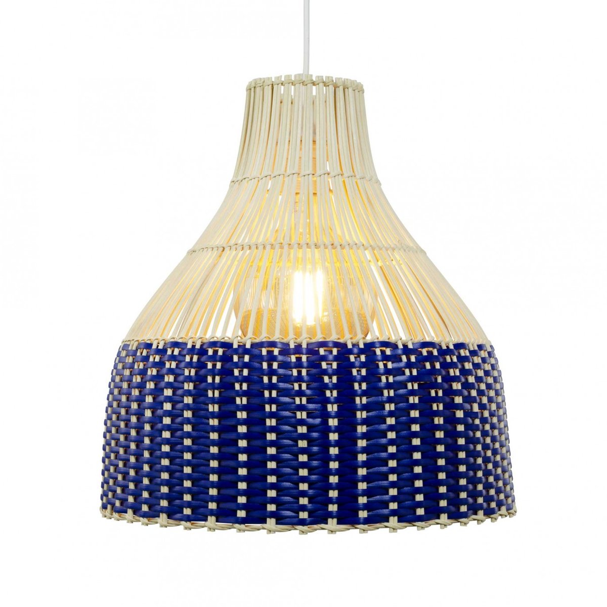 Suspension bicolore en rotin, SKIPP bleu, C-CREATION