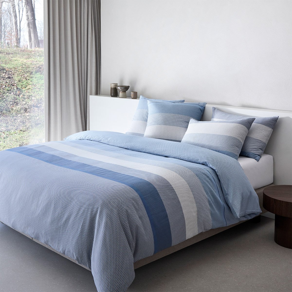 Taie d'oreiller en satin de coton bleu, LOGAN denim, BOSS HOME