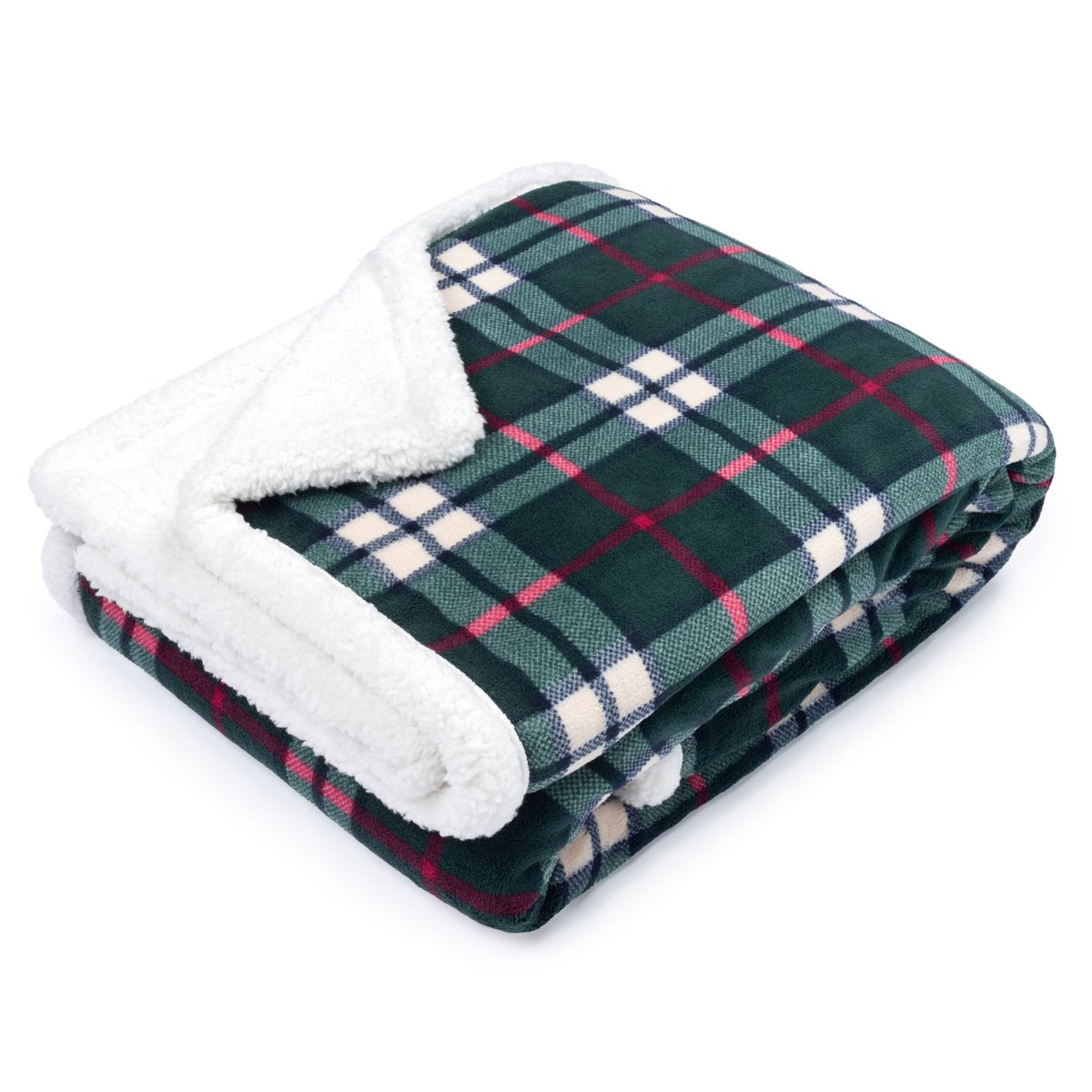 Plaid polaire cocooning vert 130x170 Carreaux vert, TERRE DE NUIT