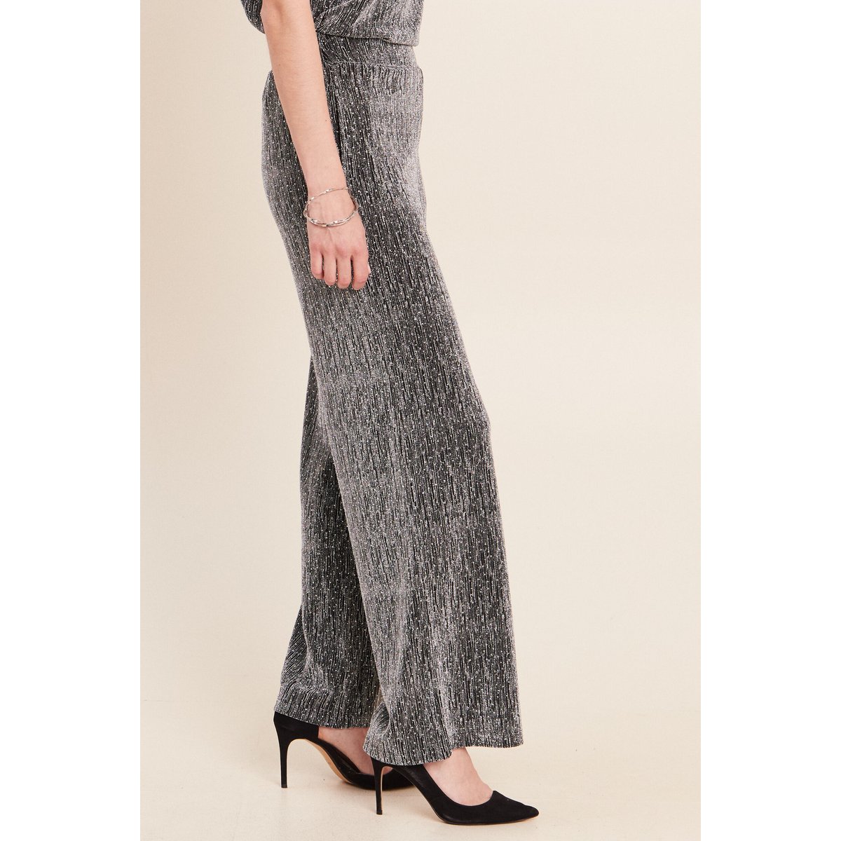 Pantalon large long taille haute gris argent, BREAL