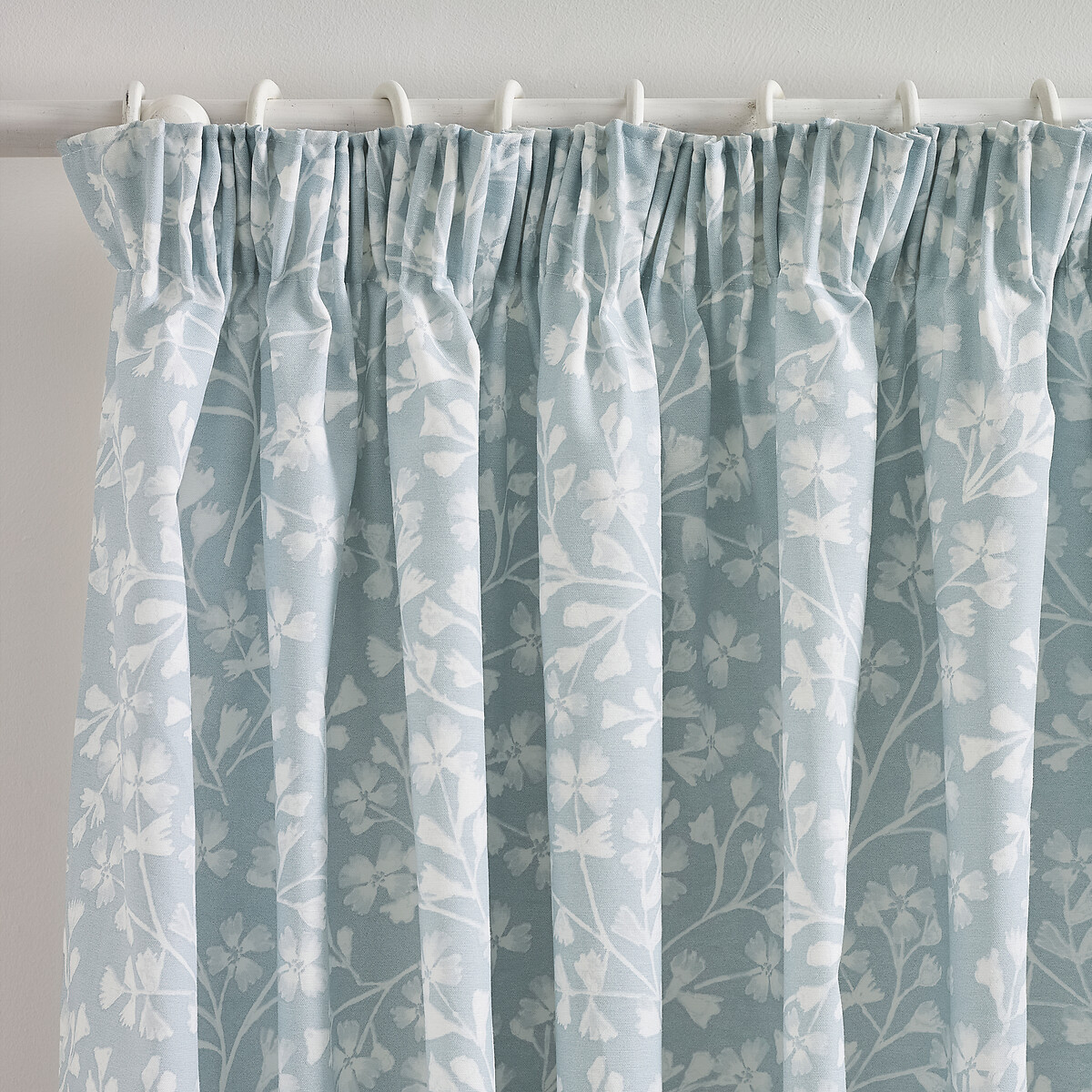 Brooke Floral Lined Pencil Pleat Curtains duck egg blue, CATHERINE LANSFIELD