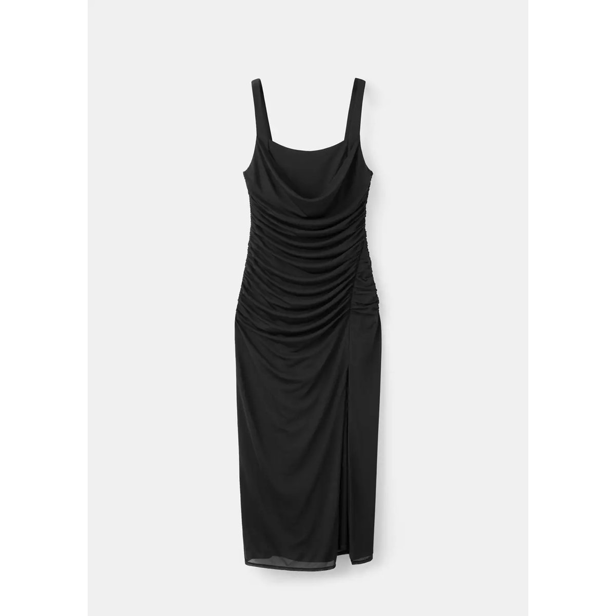 Robe en tulle drapée noir, MANGO