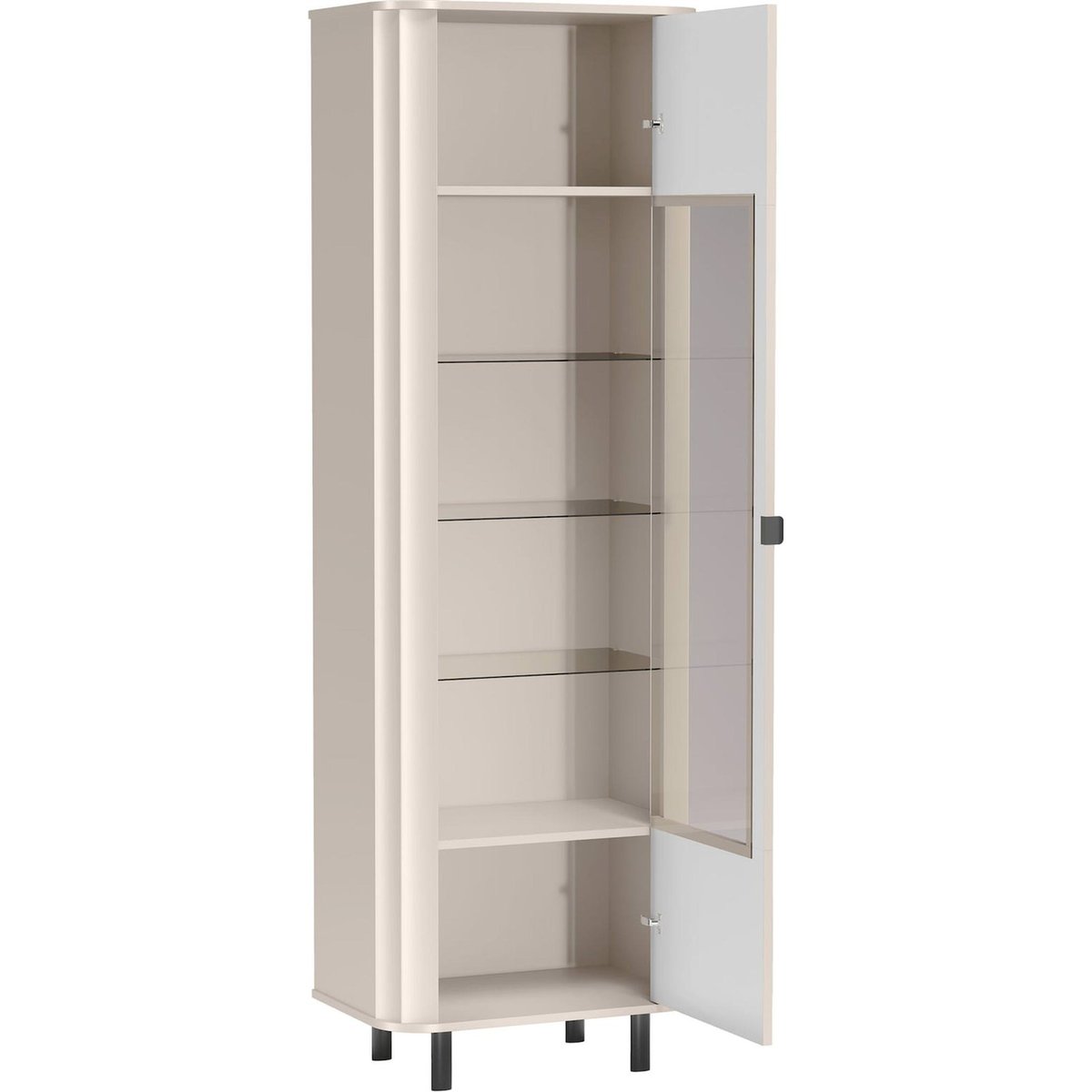 Vitrine haute 1 porte collection NOVADO cachemire mat et noir mat, RECOLLECTION