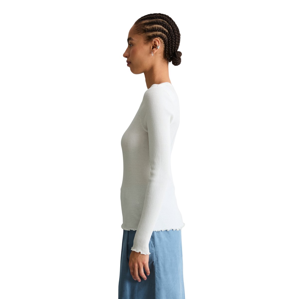 T-shirt à manches longues ajusté en coton organique stretch blanc, MARC O’POLO DENIM