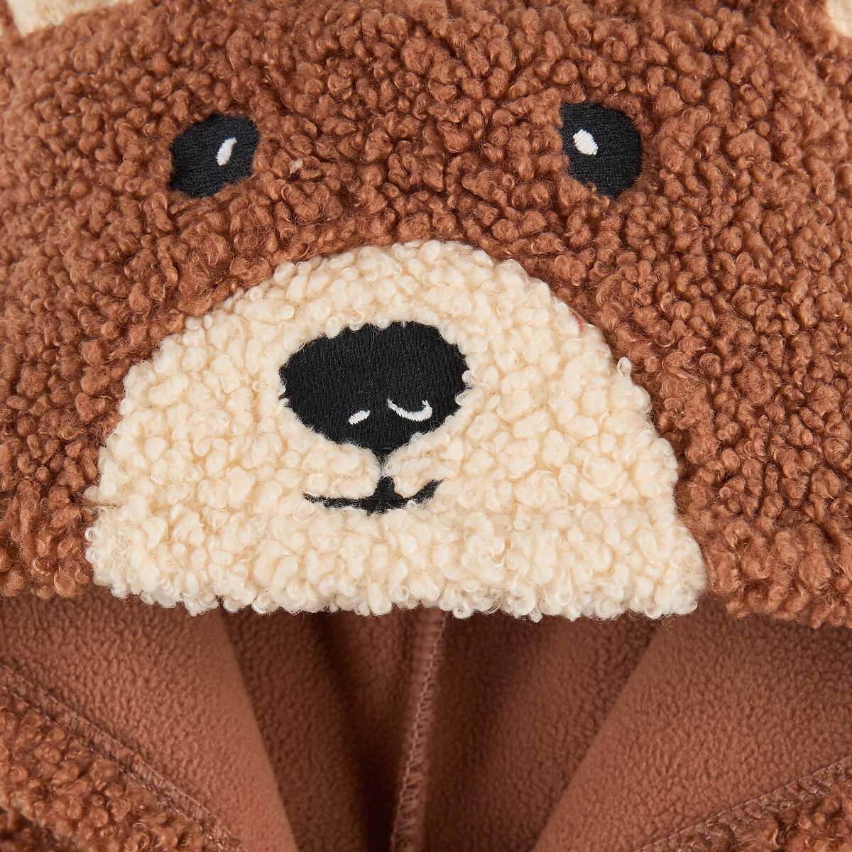 Onesie met kap, met berenprint, van sherpa kastanje, LA REDOUTE COLLECTIONS