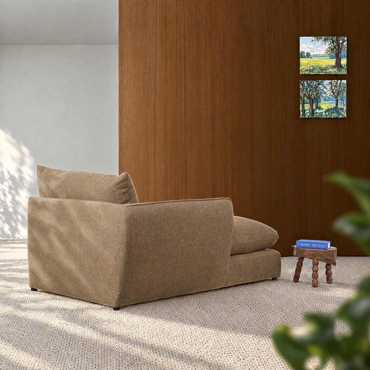 Méridienne gauche modulable en tissu texturé LEOPOLD marron clair chiné, BERAH GETAH