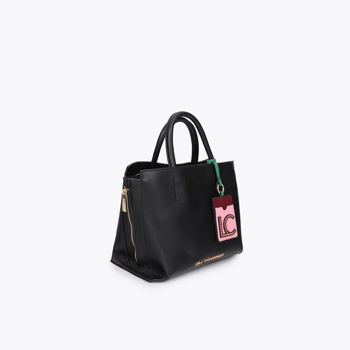 Sac à main à logo métallique avec porte cartes noir, LOLA CASADEMUNT