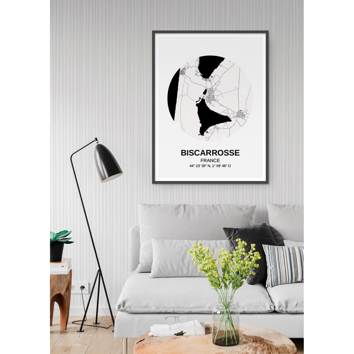 Affiche Carte Biscarrosse blanc, L'AFFICHERIE