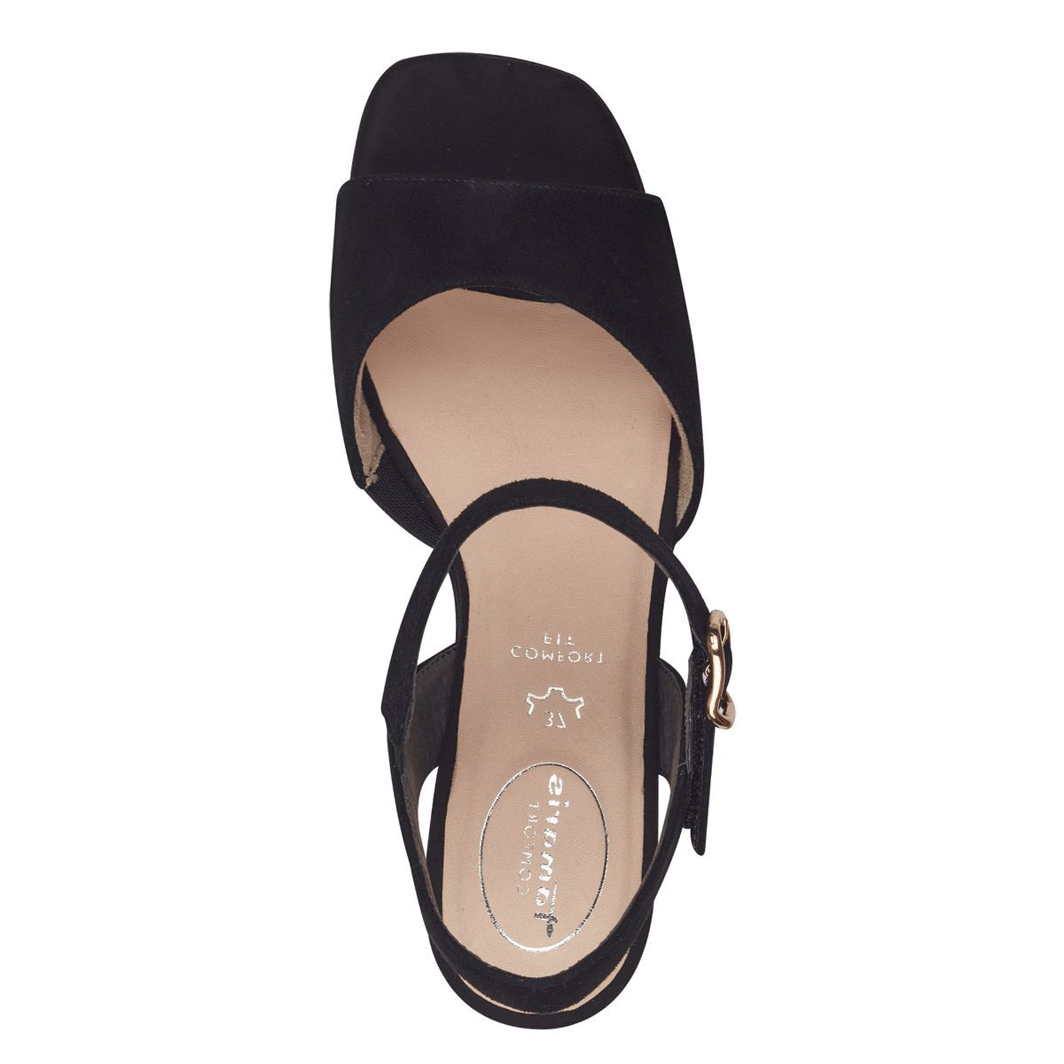Sandale à talon en cuir noir zèbre, TAMARIS