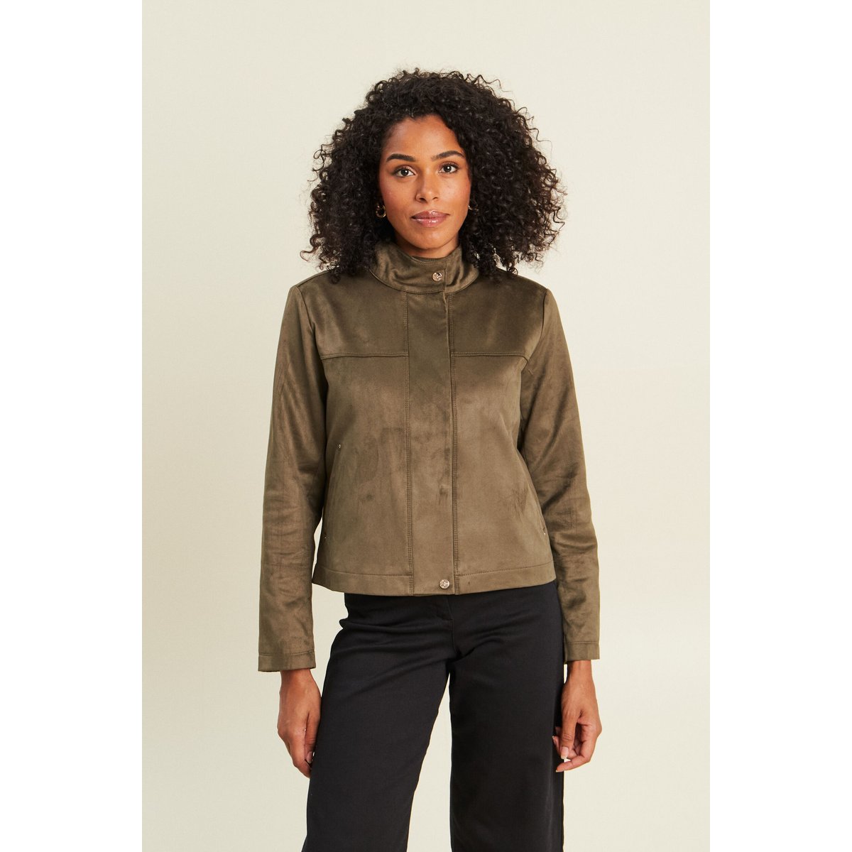 Veste ample col montant doublée vert kaki, BREAL