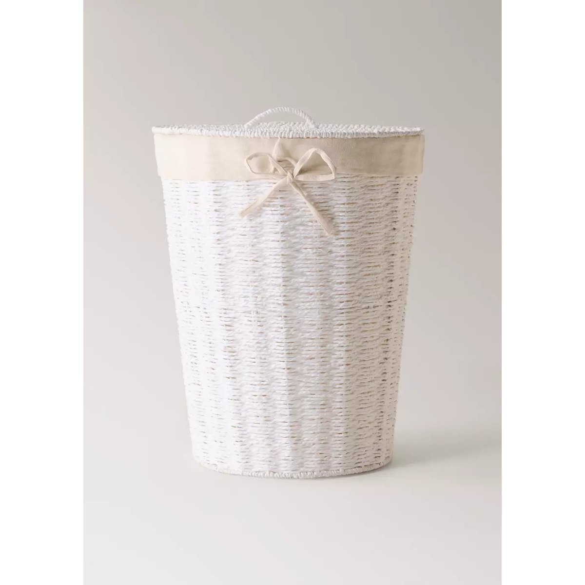 Grand panier à linge en papier tressé rond blanc, MANGO HOME