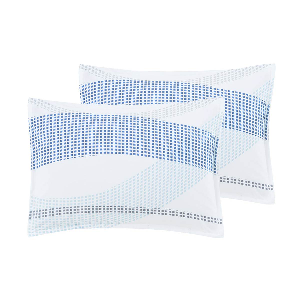 Lot de 2 taies d'oreillers en percale de coton GABRIEL indigo, SENSEI MAISON