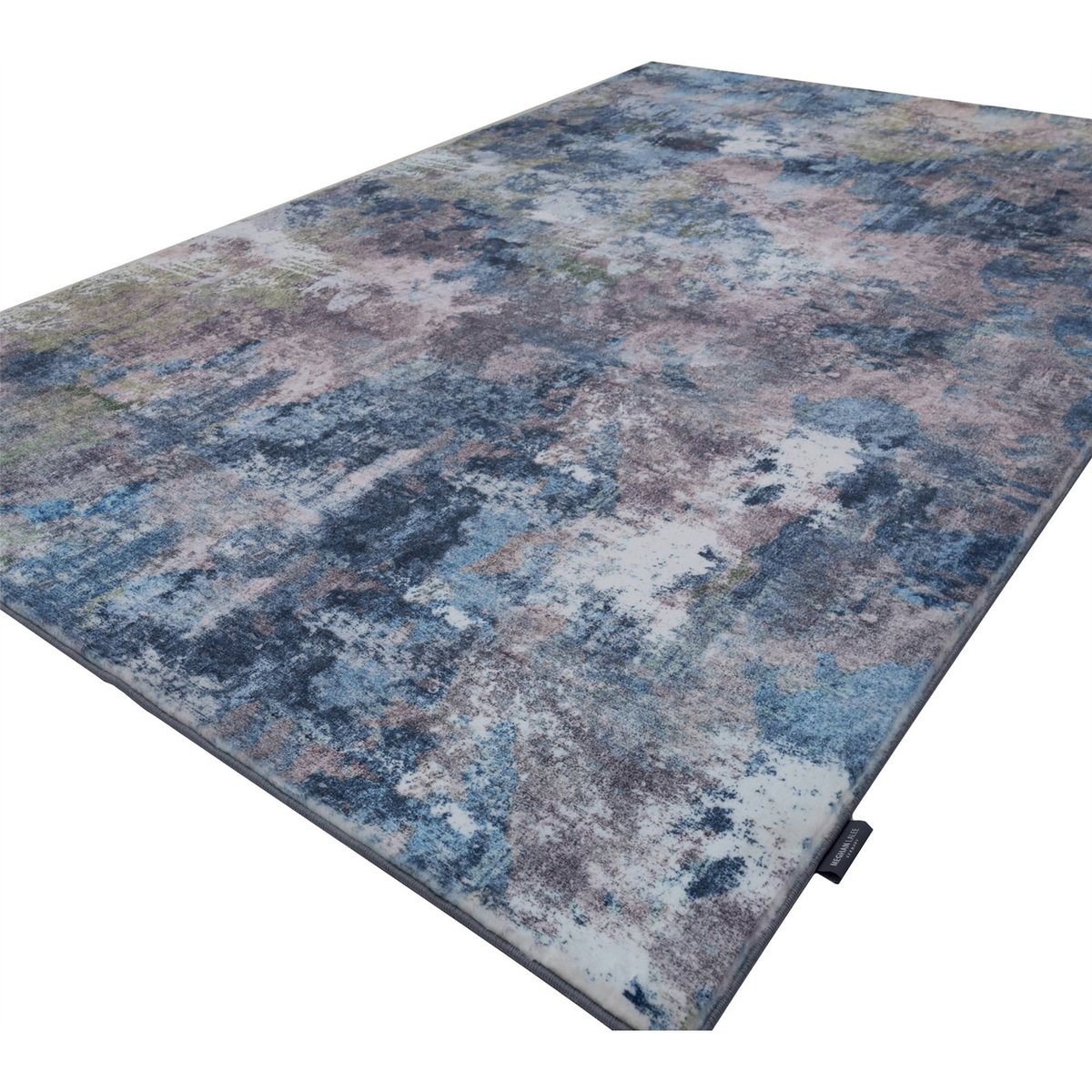 Tapis rectangulaire à poil court bleu acier multicolore effet patiné, ARTE ESPINA