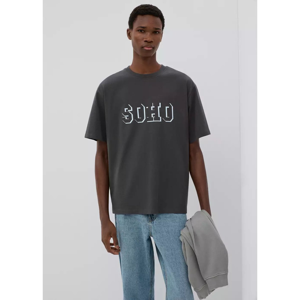T-shirt coton détail imprimé gris anthracite, MANGO TEEN