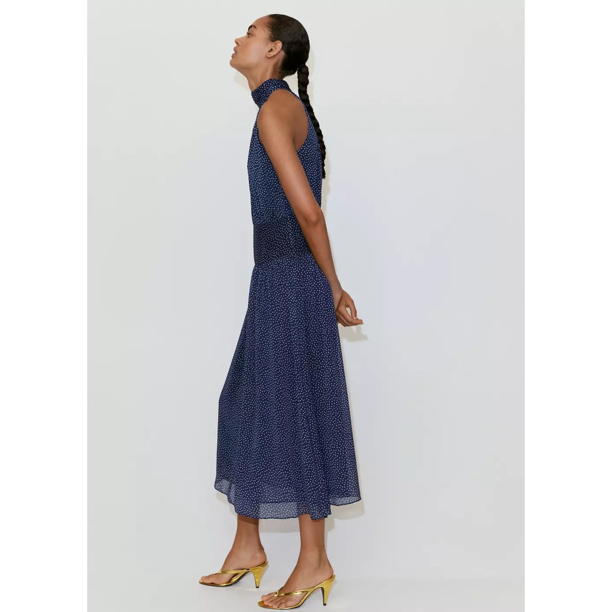 Robe halter à pois bleu, MANGO