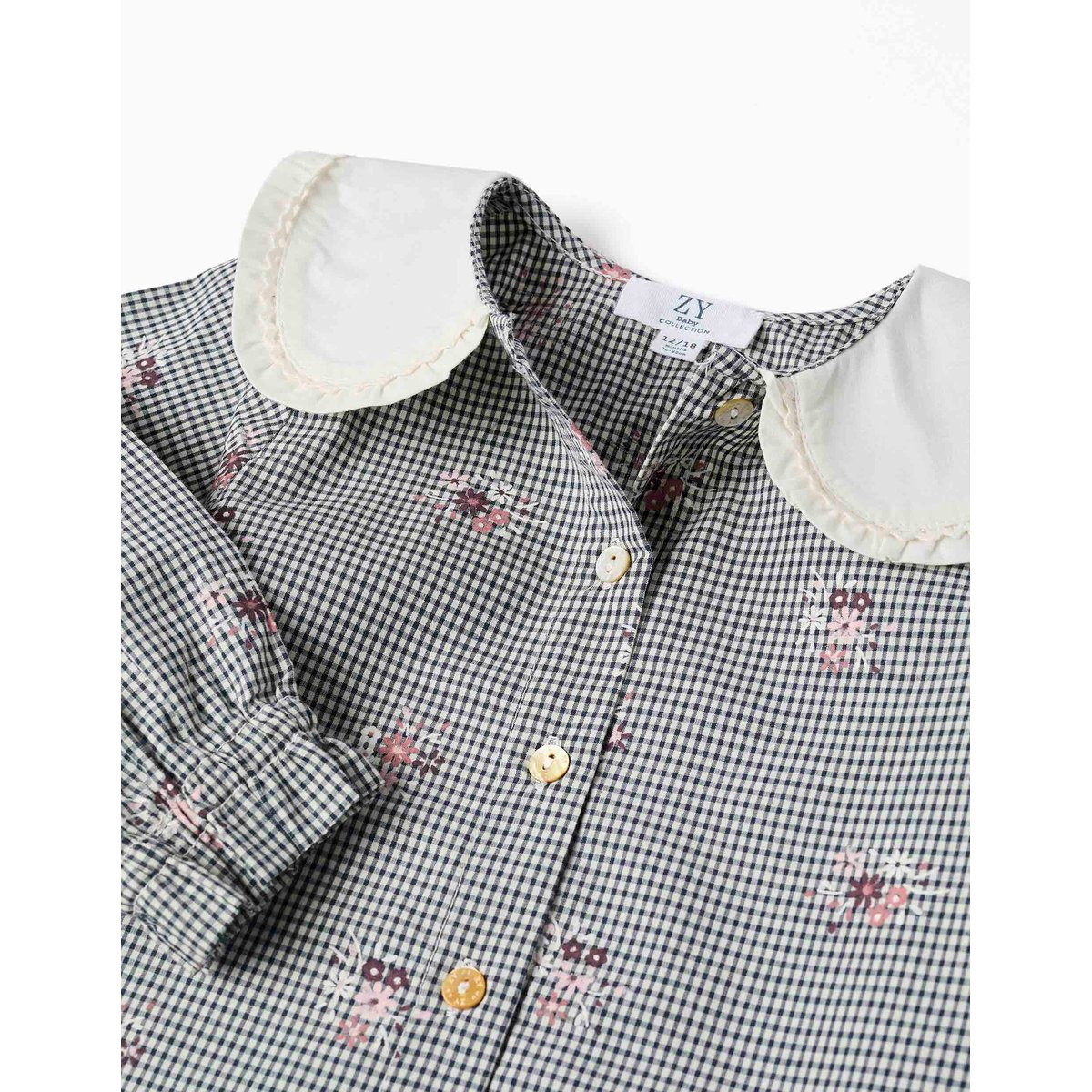 Chemise en coton à motif Vichy avec imprimé floral bleu foncé, ZIPPY