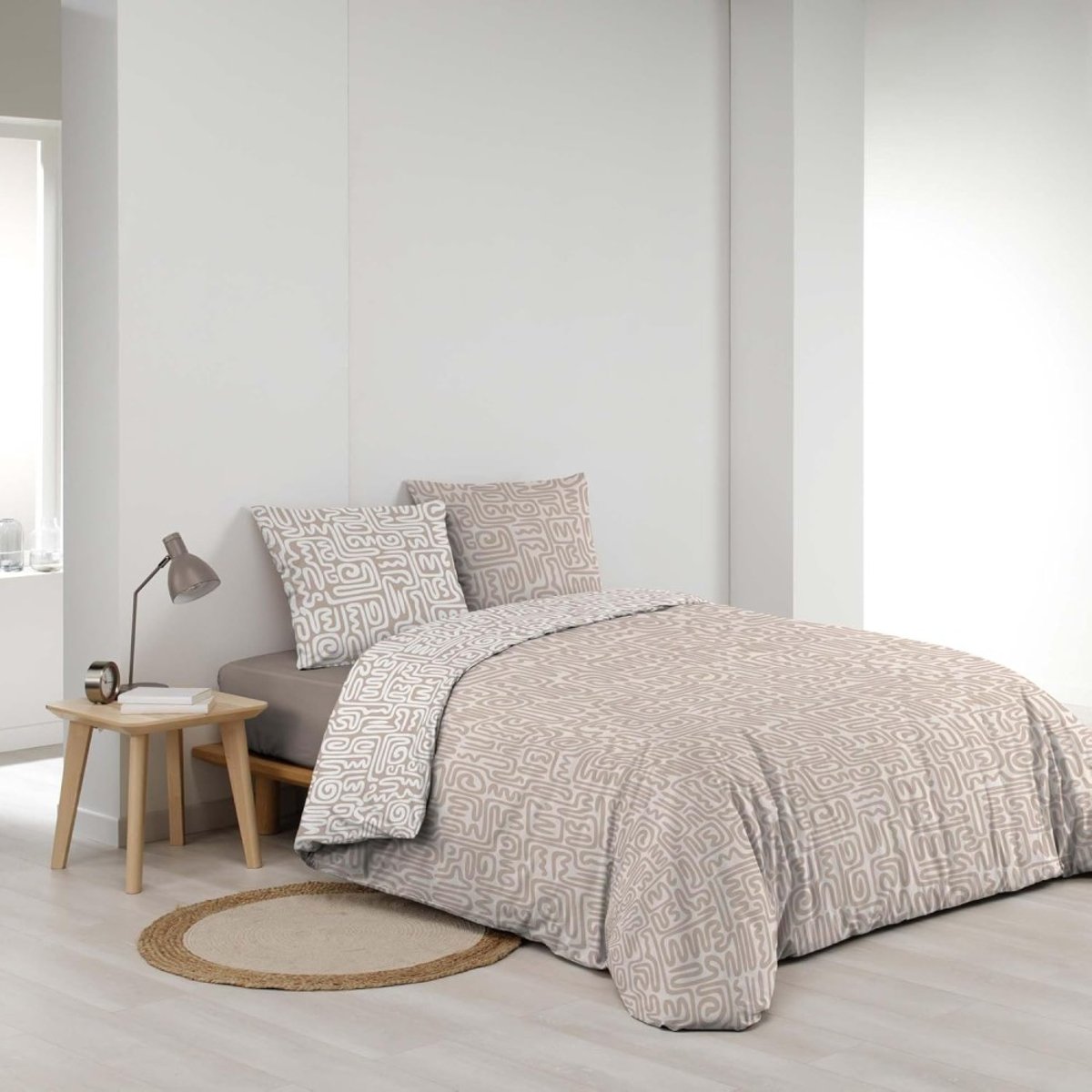 Housse de couette 240x220 + 2 taies 100% coton beige, DECORATIE