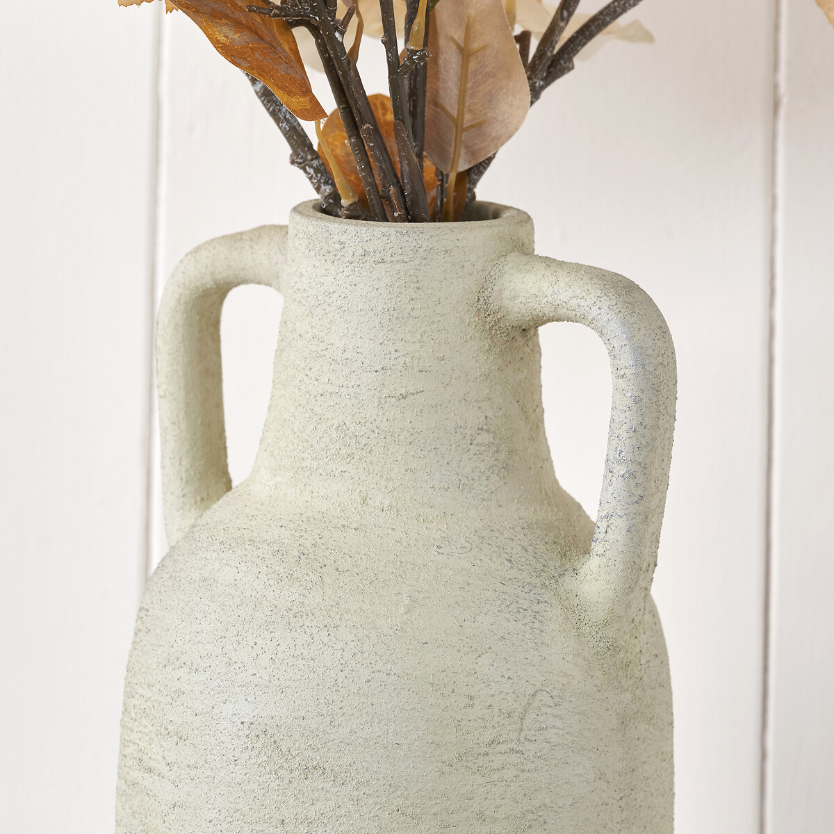 35cm White Textured Terracotta Decorative Vase with Handles white, ÉDITÉ