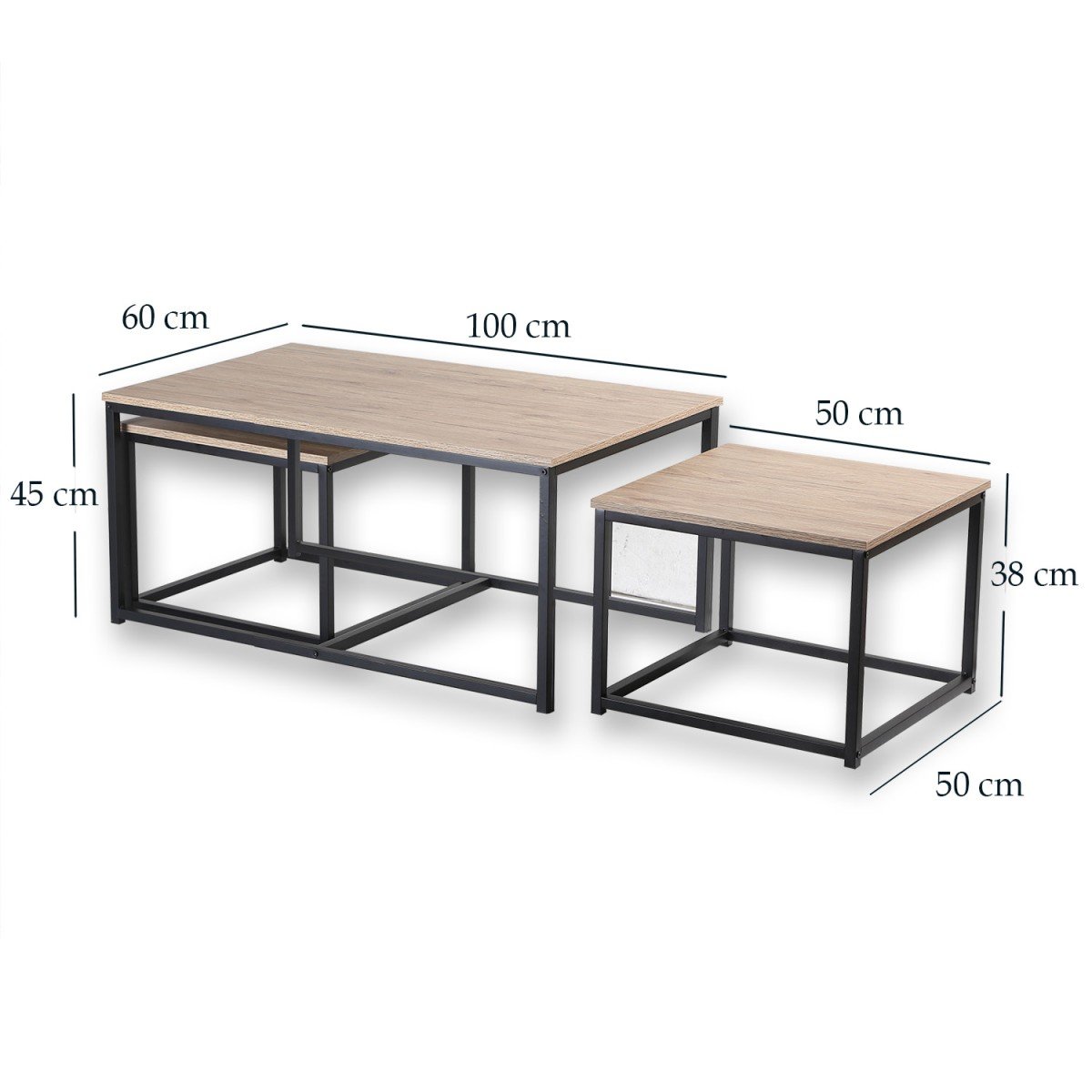 Set de 3 Tables Basses Gigognes Bois MDF et Métal Noir noir, WADIGA