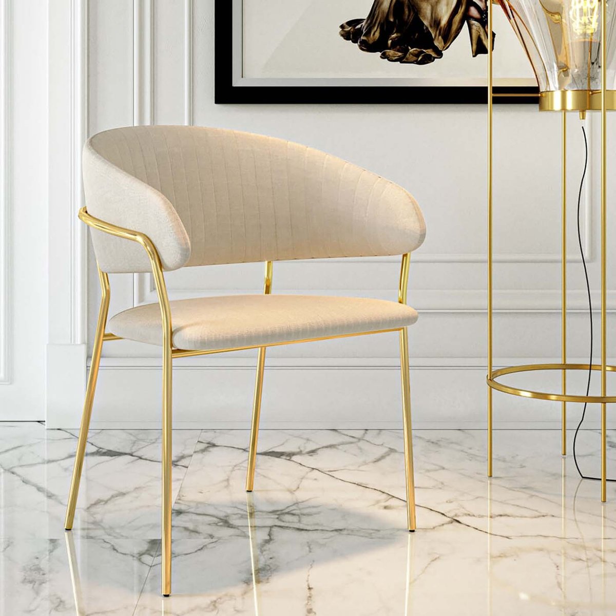 Chaise avec accoudoirs en velours, BELLE crème, KARE DESIGN