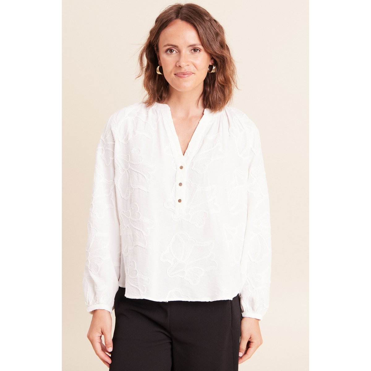 Blouse ample manches longues fluide ecru, BREAL
