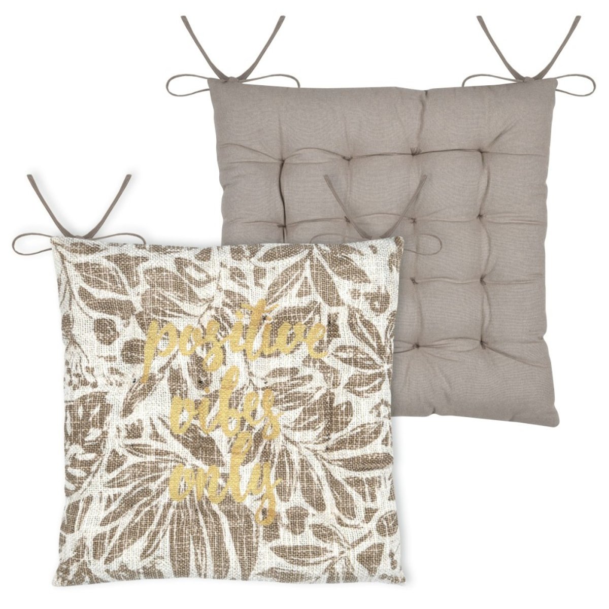 Lot de 4 galettes de chaise réversible coton HEMERA taupe, DECORATIE
