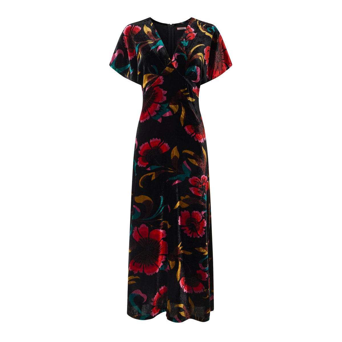 Robe Col V en Velours Fleurs Exquises noir, JOE BROWNS