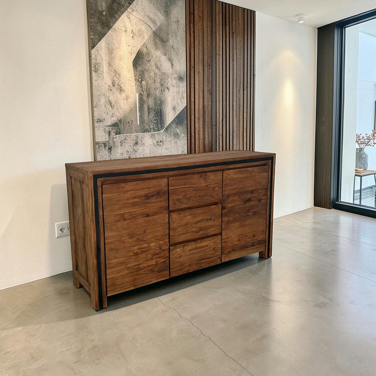 Buffet en bois recyclé de teck 2 portes 3 tiroirs VADOD bois naturel, PIER IMPORT