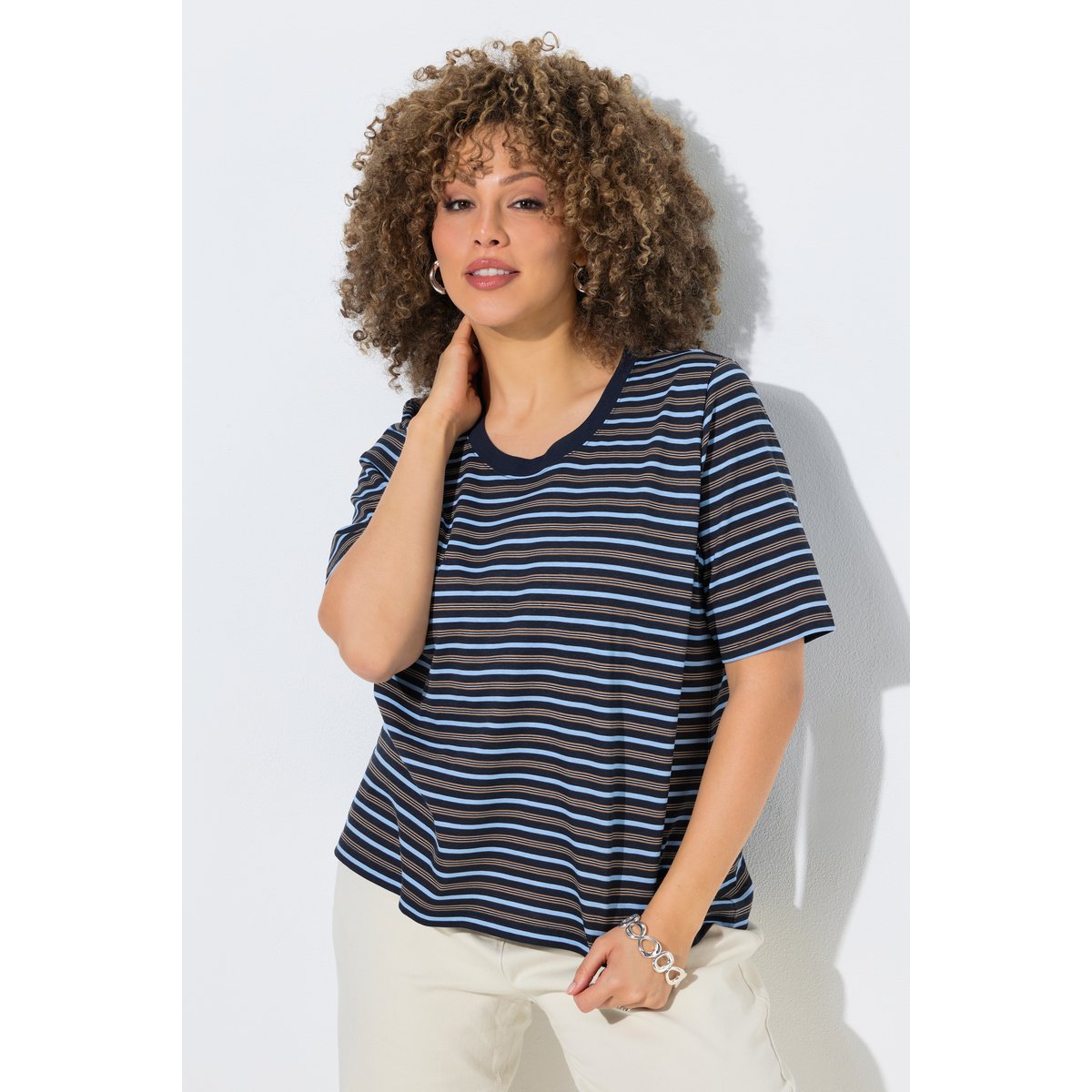 T-shirt rayé, coupe Classic Fit marine, ULLA POPKEN