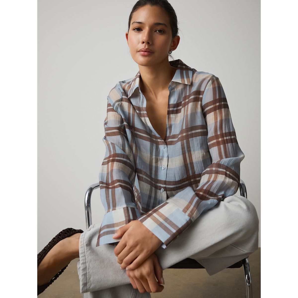 Chemise transparente carreaux bleus/écrus/marrons, NEXT