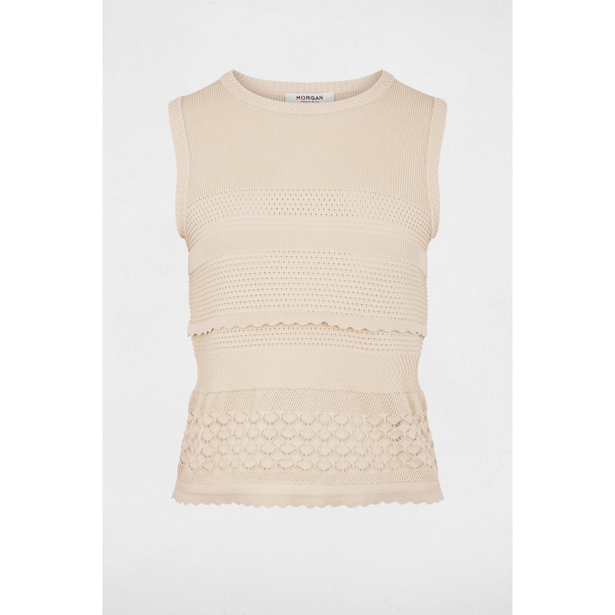 Pull sans manches col rond beige, MORGAN