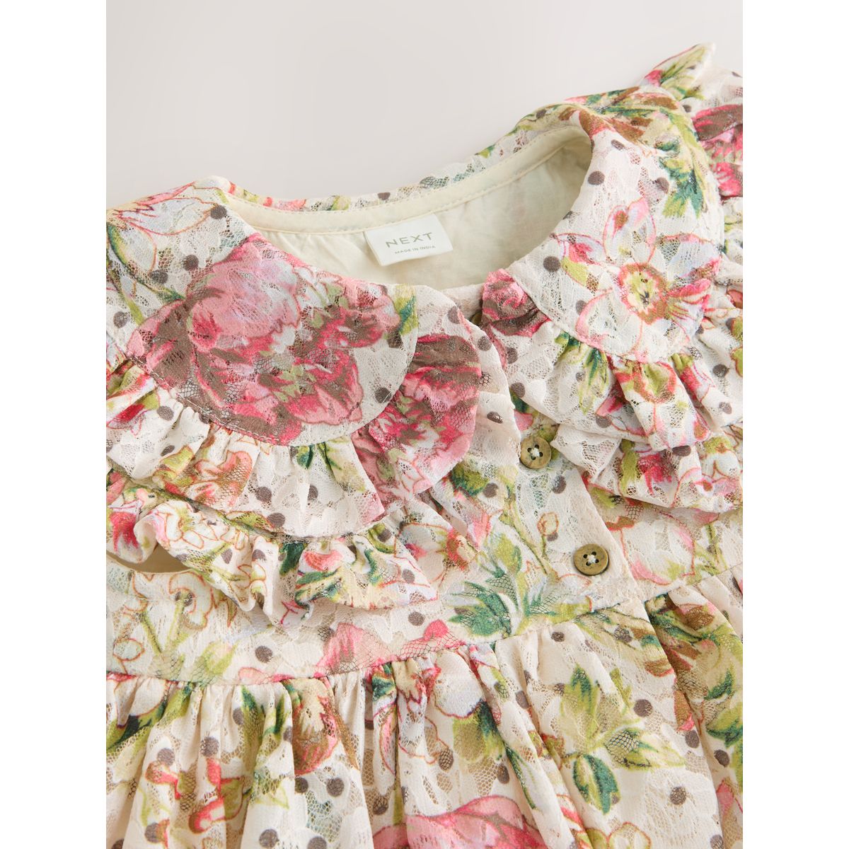 Robe sans manches à volants et col dentelle motif fleurs, NEXT