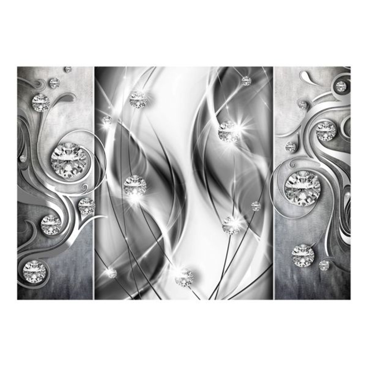 Papier peint intissé panoramique Abstractions Diamonds in Silver gris / argent, EDEN