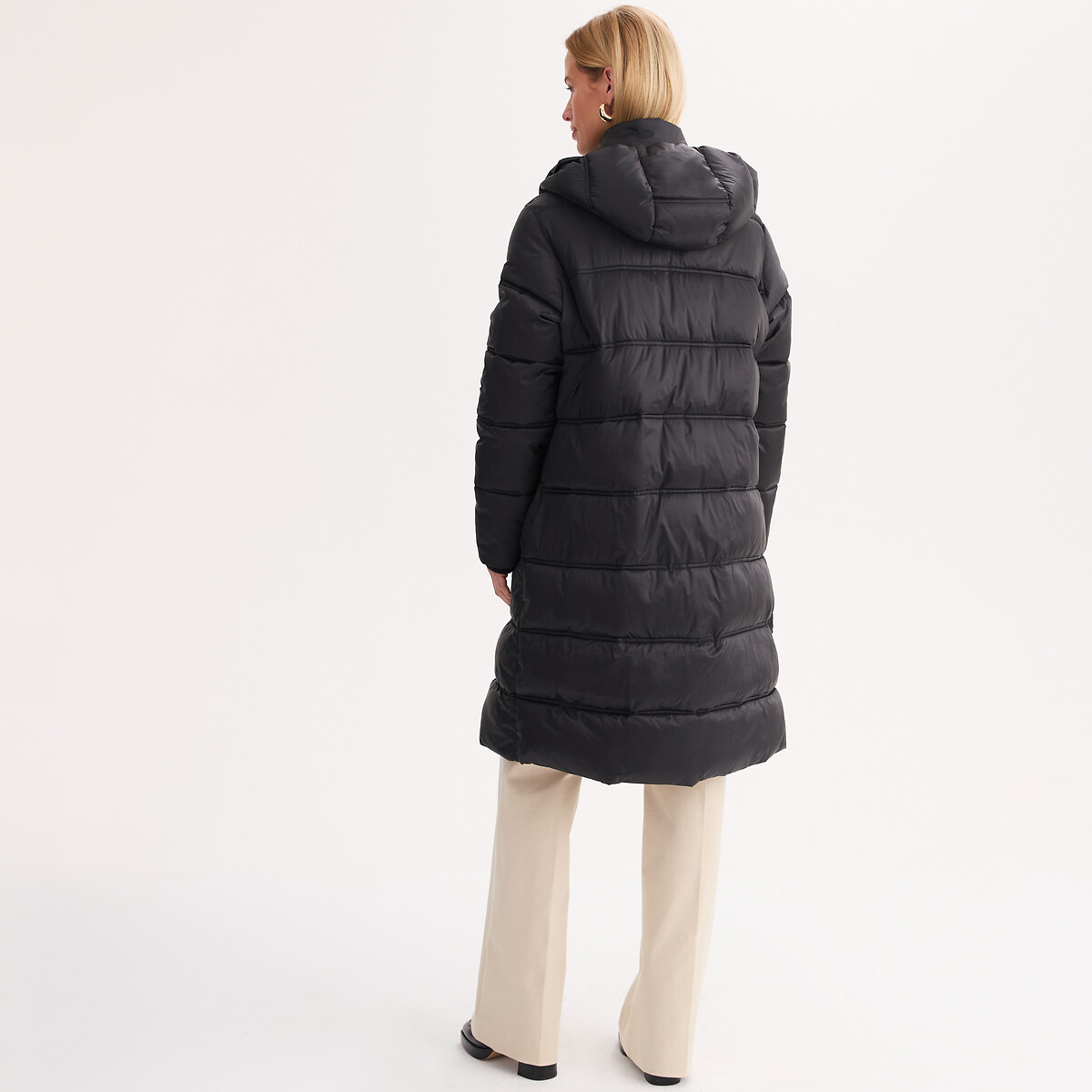 Doudoune longue capuche fixe fermeture zippée, plein hiver noir, ANNE WEYBURN