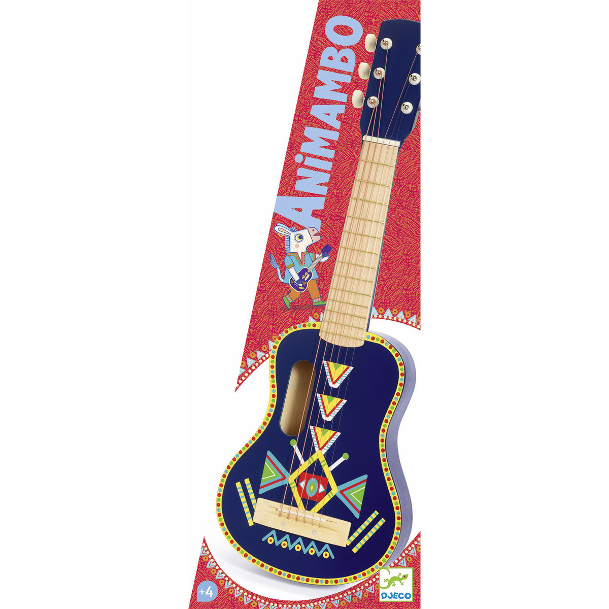 Guitare à cordes métalliques bleu, beige, jaune, DJECO