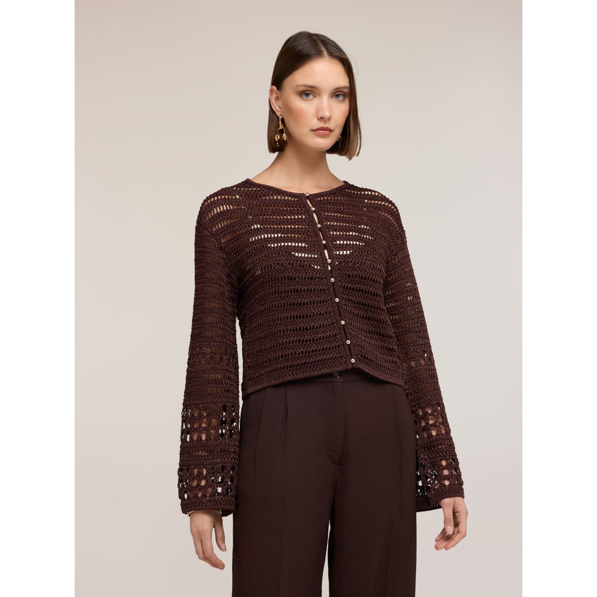 Cardigan ajouré marron, MOTIVI