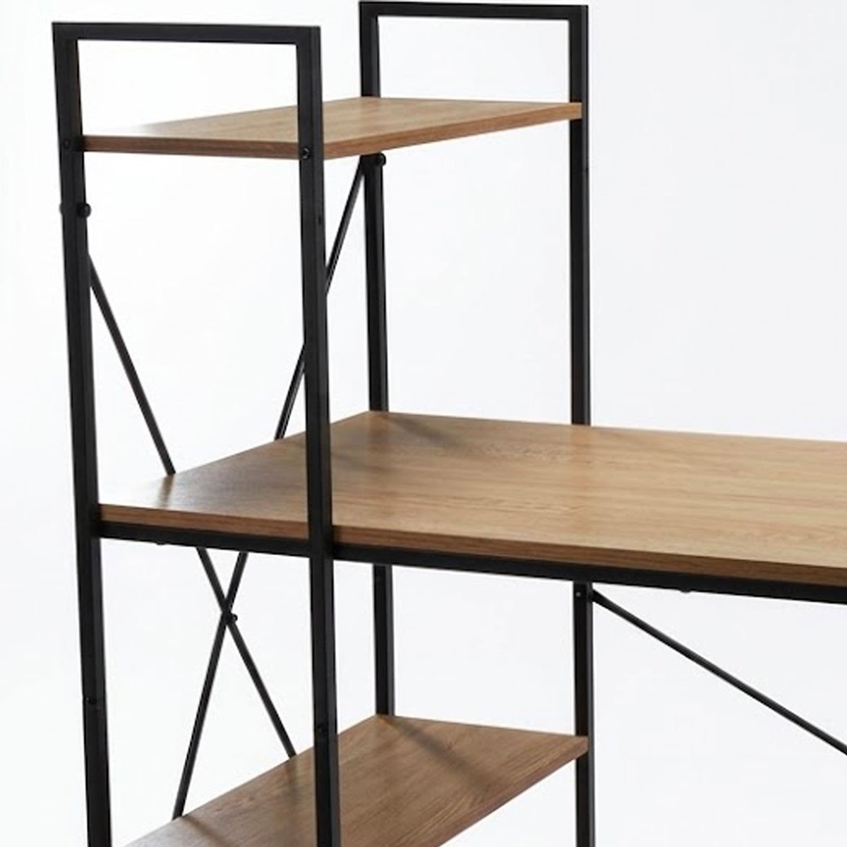 Bureau bois et métal noir avec étagère 110x52x116cm bois, WADIGA