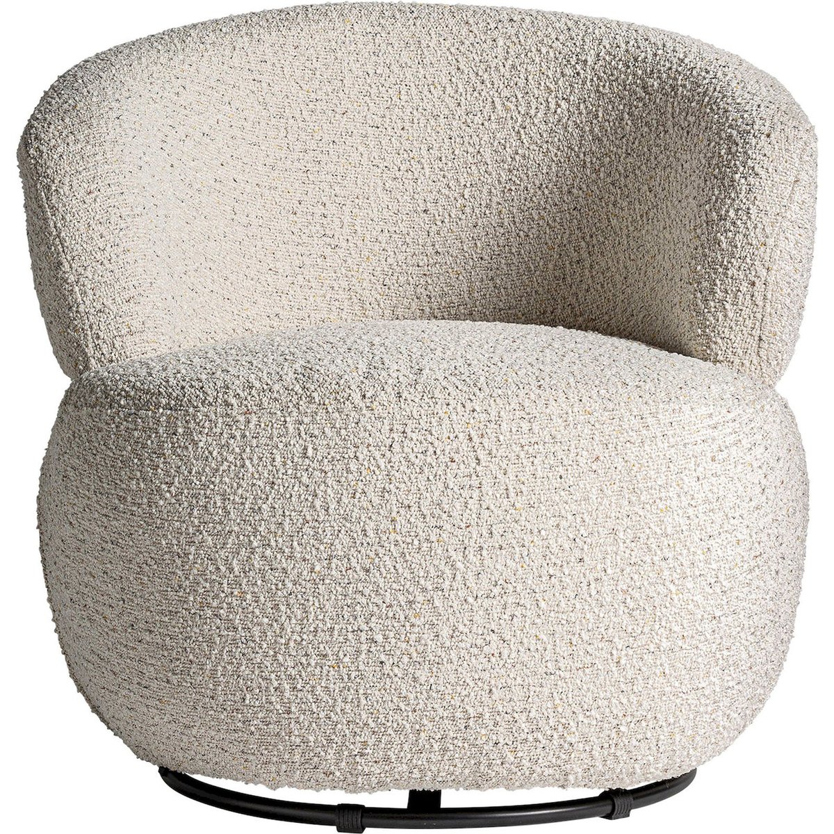 Fauteuil rotatif en coton bouclé et bois blanc bouclé et bois noir, RECOLLECTION