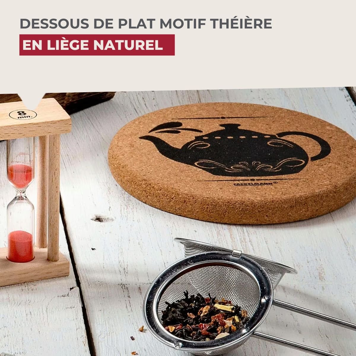 Dessous de plat pour théière en liège brun, FACKELMANN