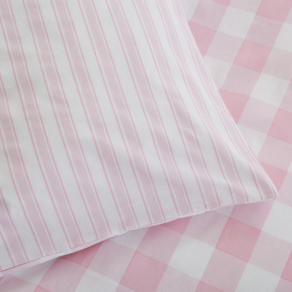 Check And Stripe 100% Cotton Duvet Cover and Pillowcase Set pink, BIANCA FINE LINENS