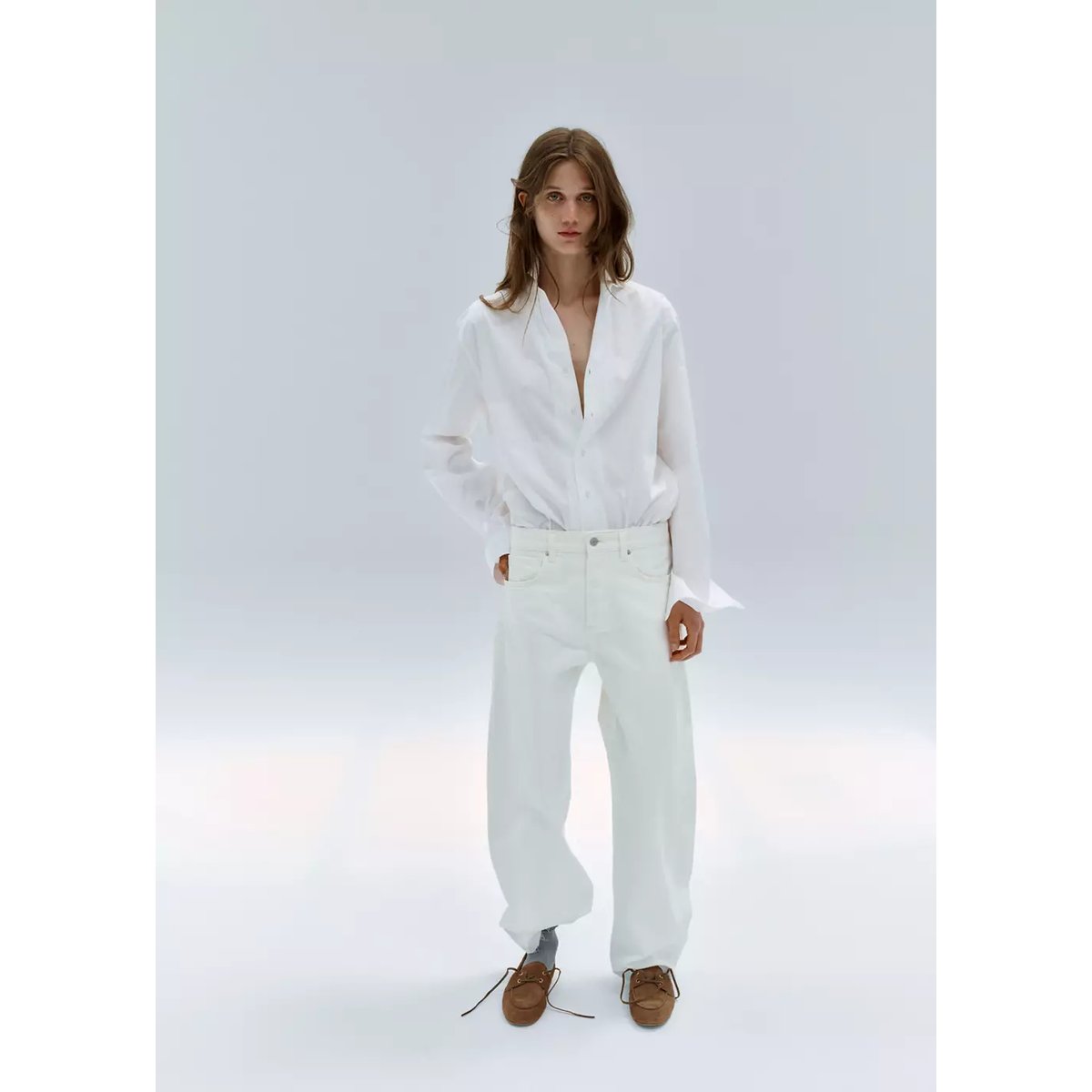 Jean balloon taille normale blanc cassé, MANGO
