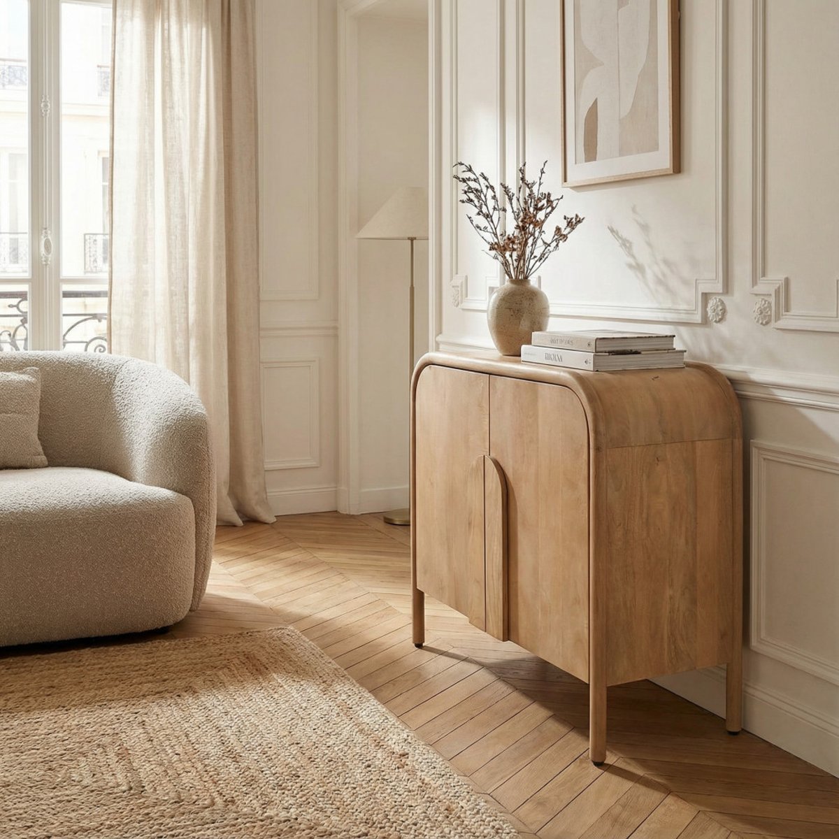 Buffet 2 portes en bois massif L90cm- BALI bois clair, DRAWER