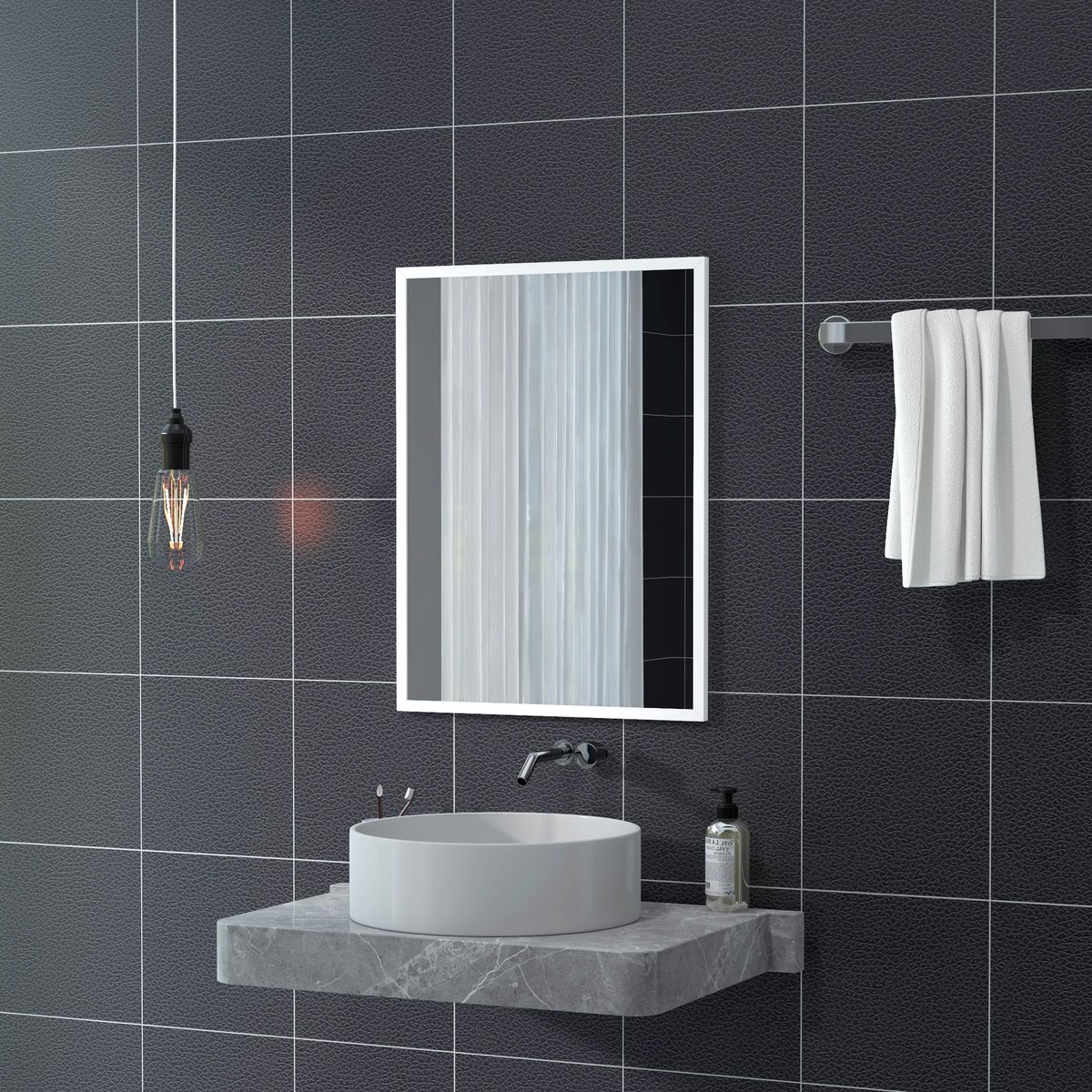 Miroir mural Verre Bois naturel blanc, HOMCOM