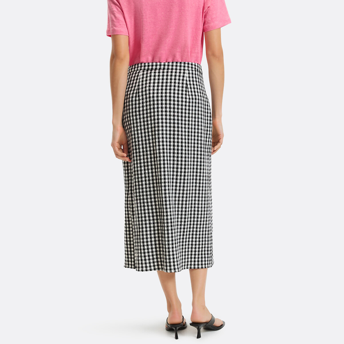 Jupe portefeuille midi imprimé vichy carreaux noir/blanc, LA REDOUTE COLLECTIONS