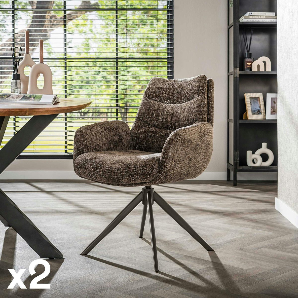 Fauteuil pivotant (lot de 2) tissu chenille TAJ taupe, PIER IMPORT
