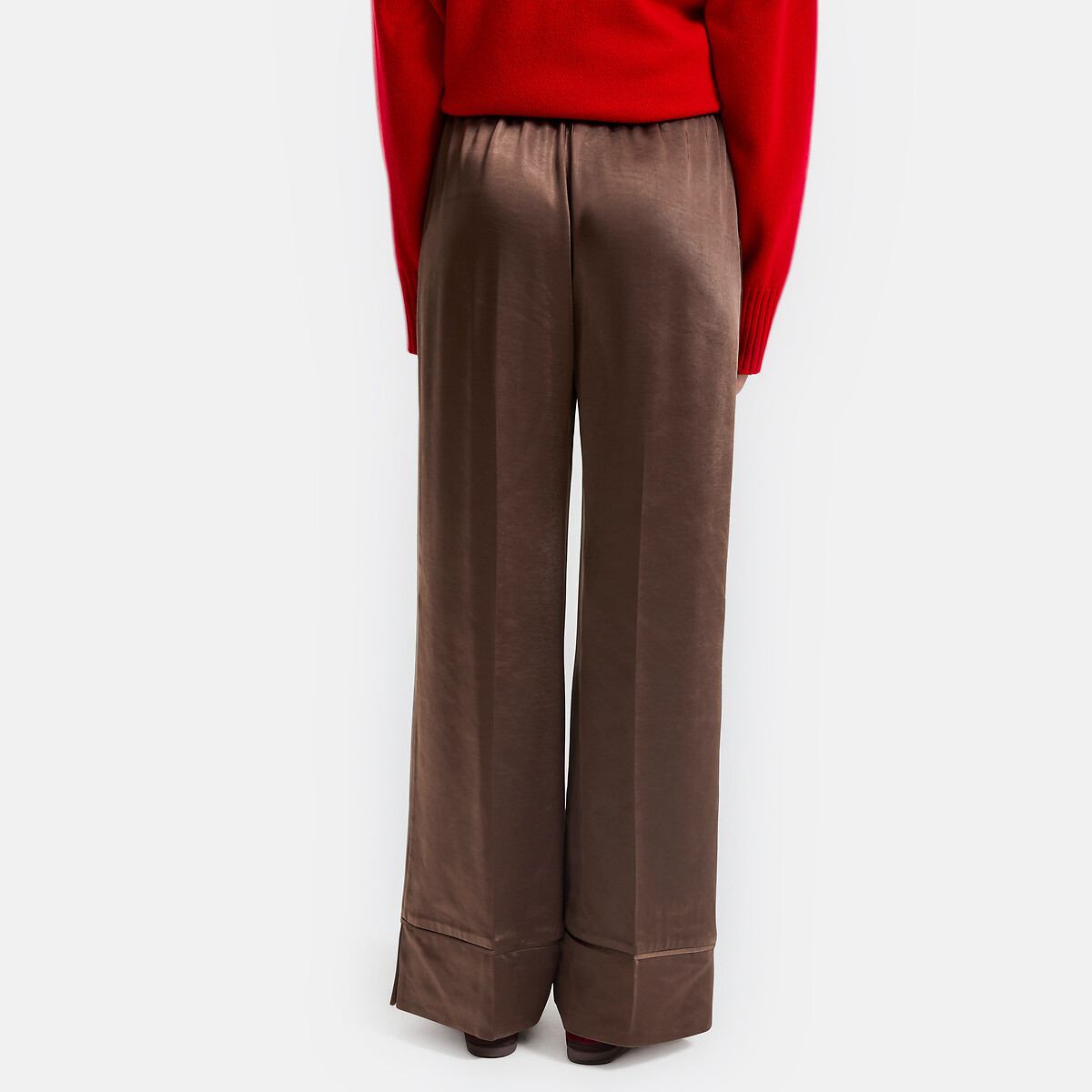 Pantalon large, à taille élastiquée, en satin marron, LA REDOUTE COLLECTIONS