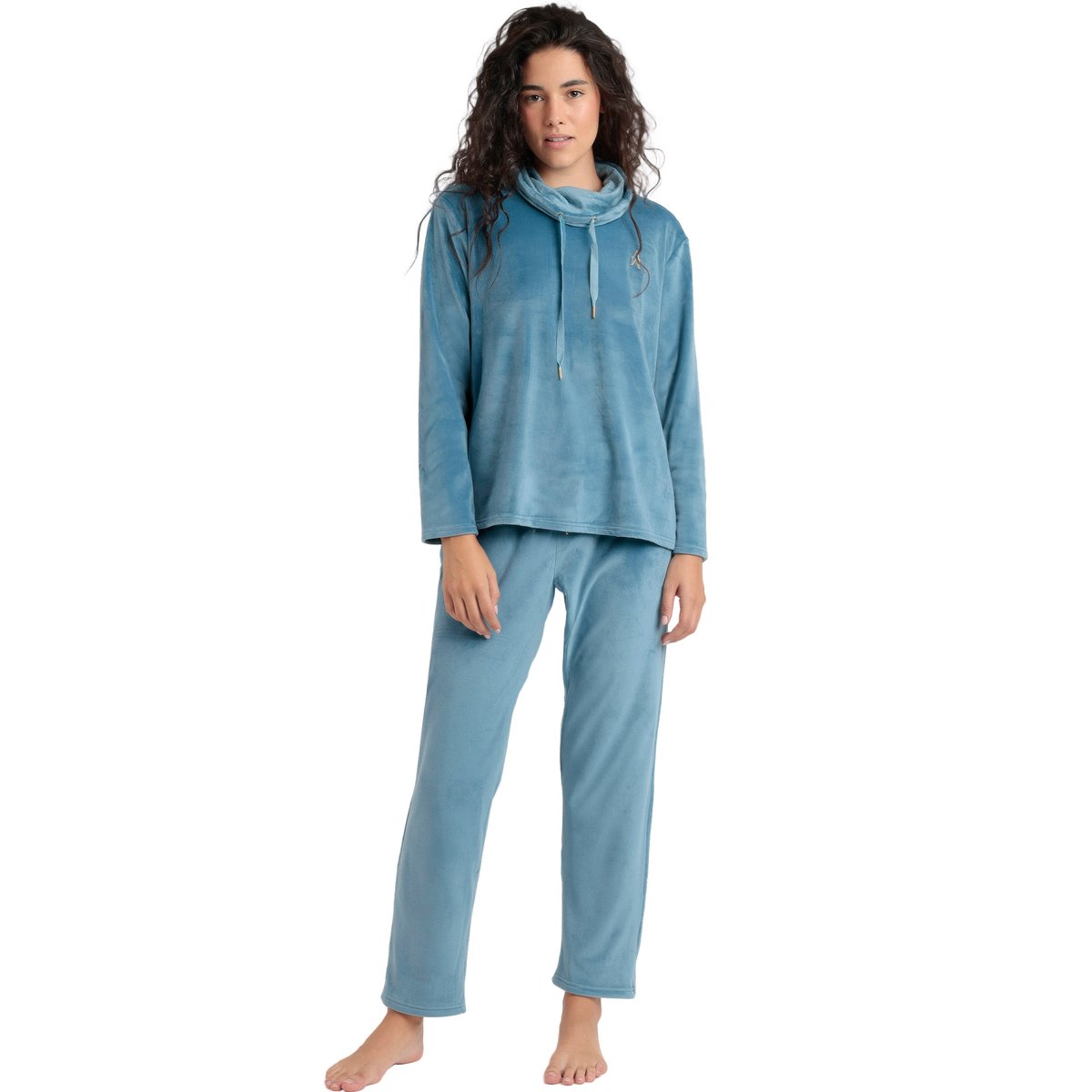 Pyjama velours pantalon sweat à col montant Luxury Velvet bleu, ADMAS