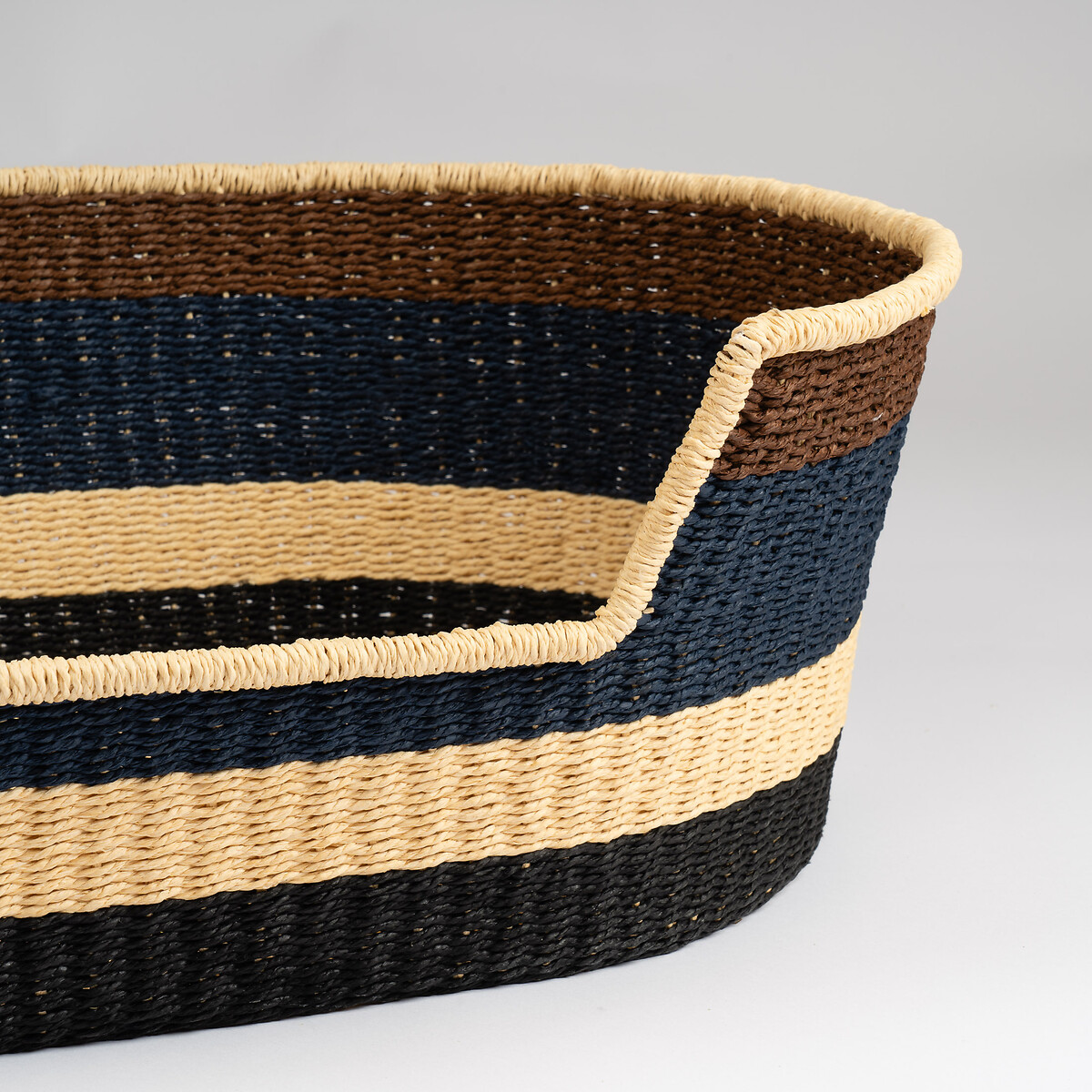 Navy and Brown Stripe Woven Pet Bed with Cushion Medium navy, SO'HOME