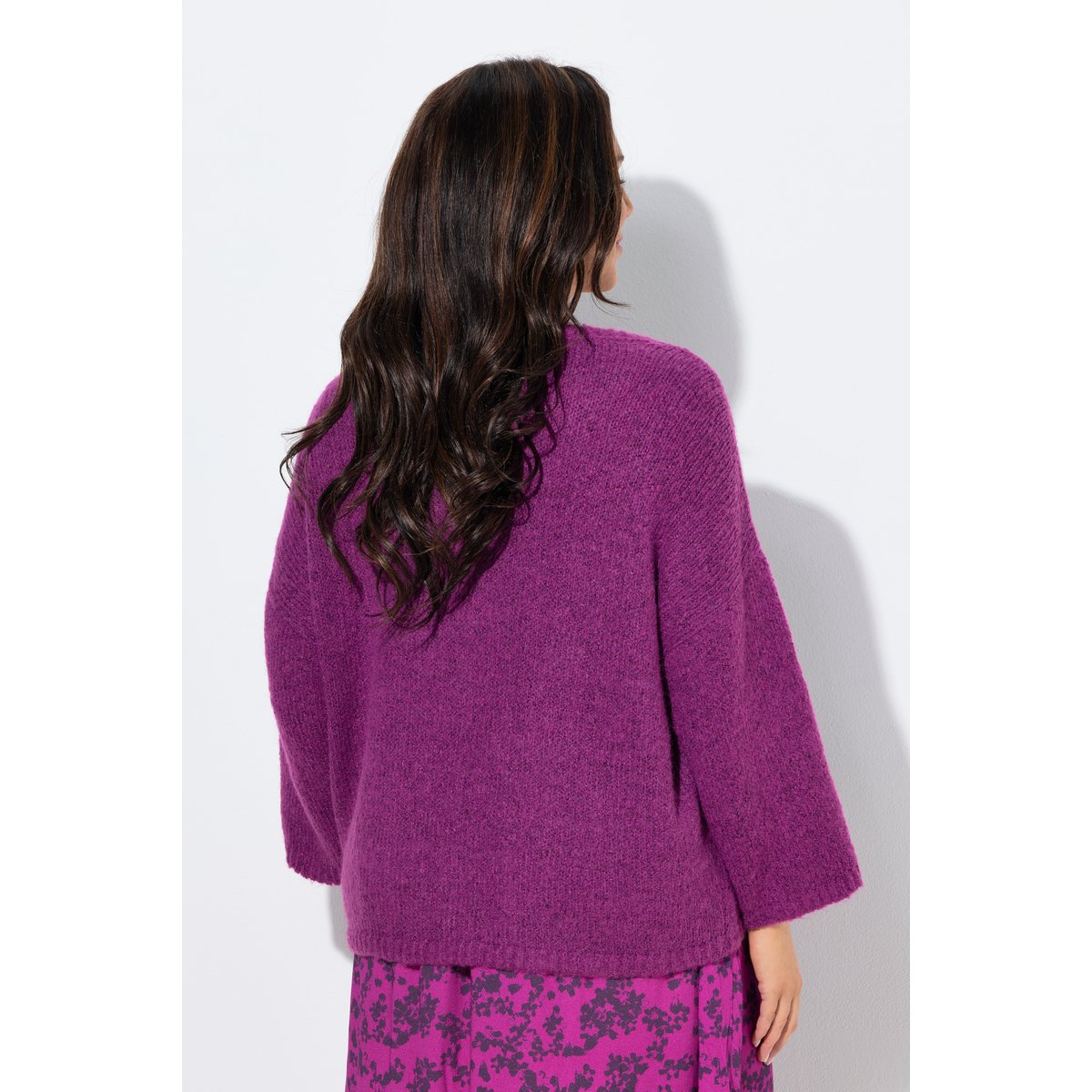 Cardigan oversize, col rond et manches 3/4 crocus violet, ULLA POPKEN